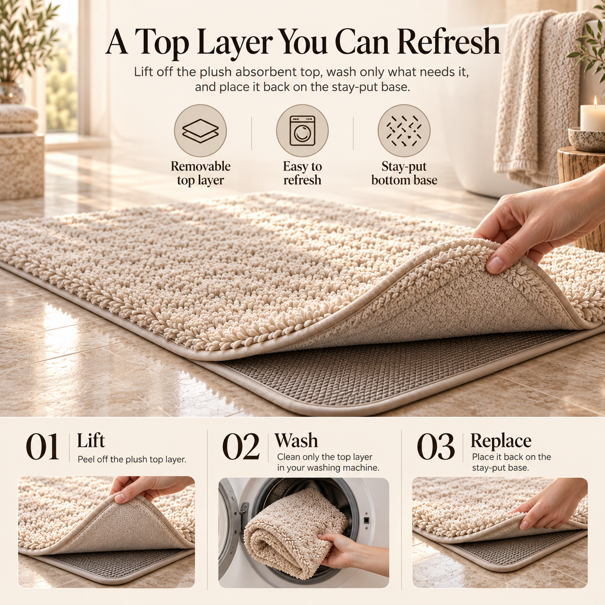 Weavlixa™ Replaceable-Top Spa Bath Mat