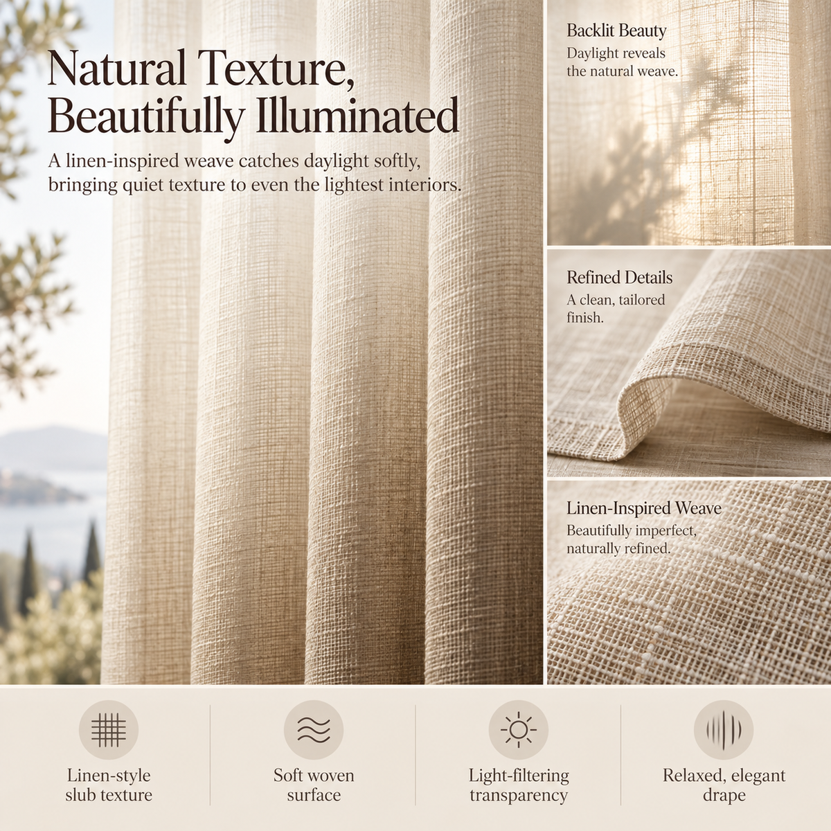 Weavlixa™ Ombré Light-Filtering Linen Sheers