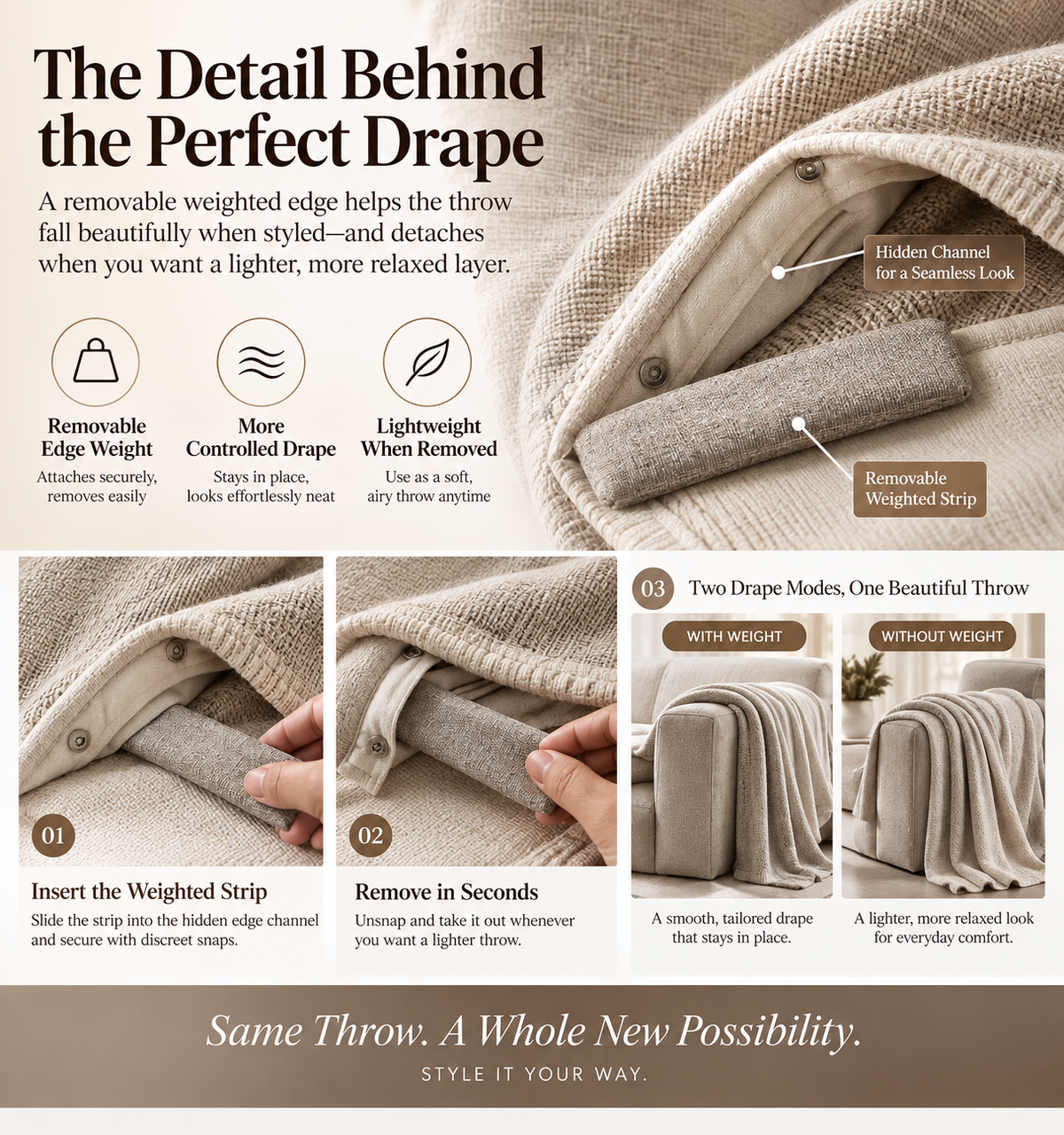 Weavlixa ™ Adjustable-Drape Cashmere Blend Throw