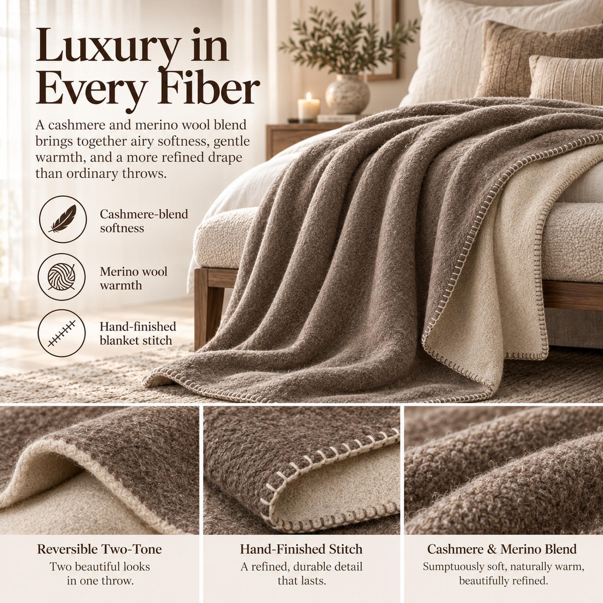 Weavlixa ™ Adjustable-Drape Cashmere Blend Throw